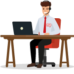 illustration of man sat at desk with computer