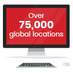 illustrated computer reading "over 75,000 global locations"