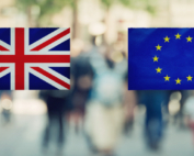 a UK flag and an EU flag