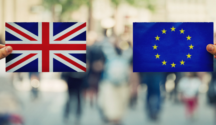 a UK flag and an EU flag