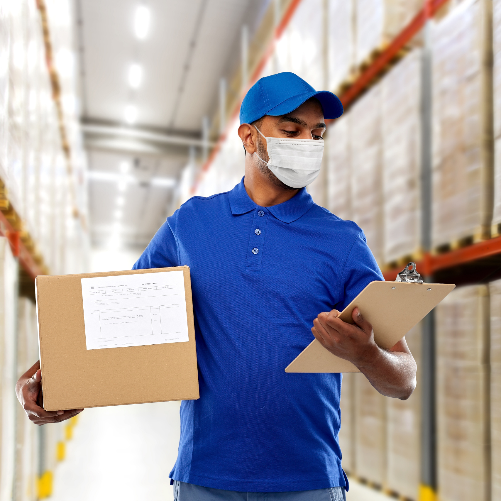 man in warehouse collecting parcels