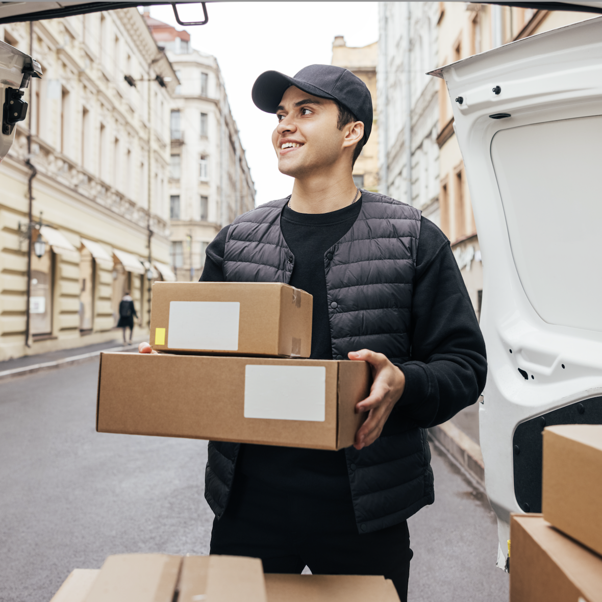 The parcel travels back through a carrier network